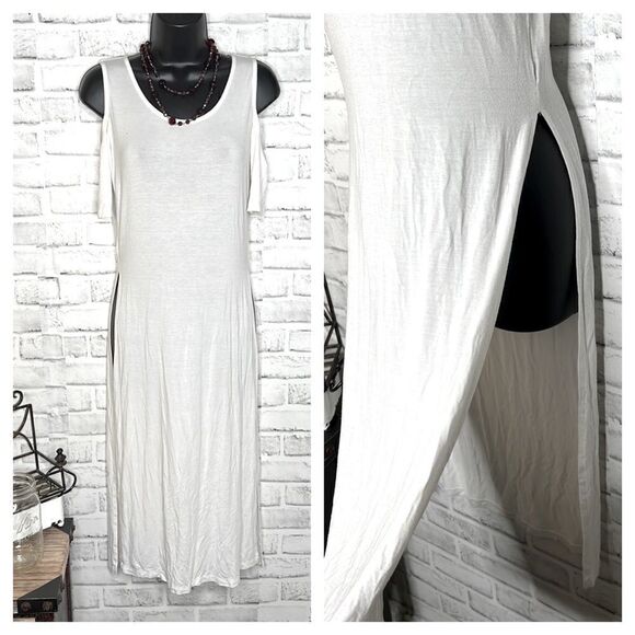 BONGO Vintage Y2K White High Double Slit Cold Shoulder Dress Size Medium - Picture 1 of 7